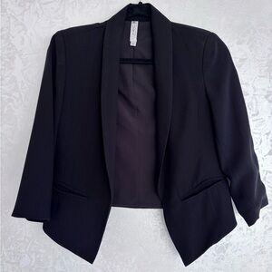 Mural Curve Open Front Shawl Collar Black Tuxedo Style Blazer Jacket XS